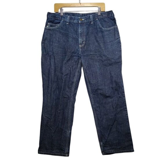 Carhartt FR Men Denim Jeans 38x32 Dark Blue CAT2 NFPA 2112 Workwear - Picture 1 of 14